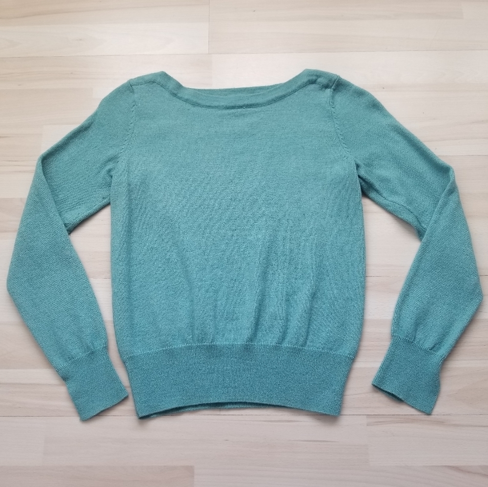 The Limited Boatneck Long Sleeve Knit Top in Aqua, Turquoise